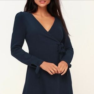 lulus - amara flowy navy wrap dress